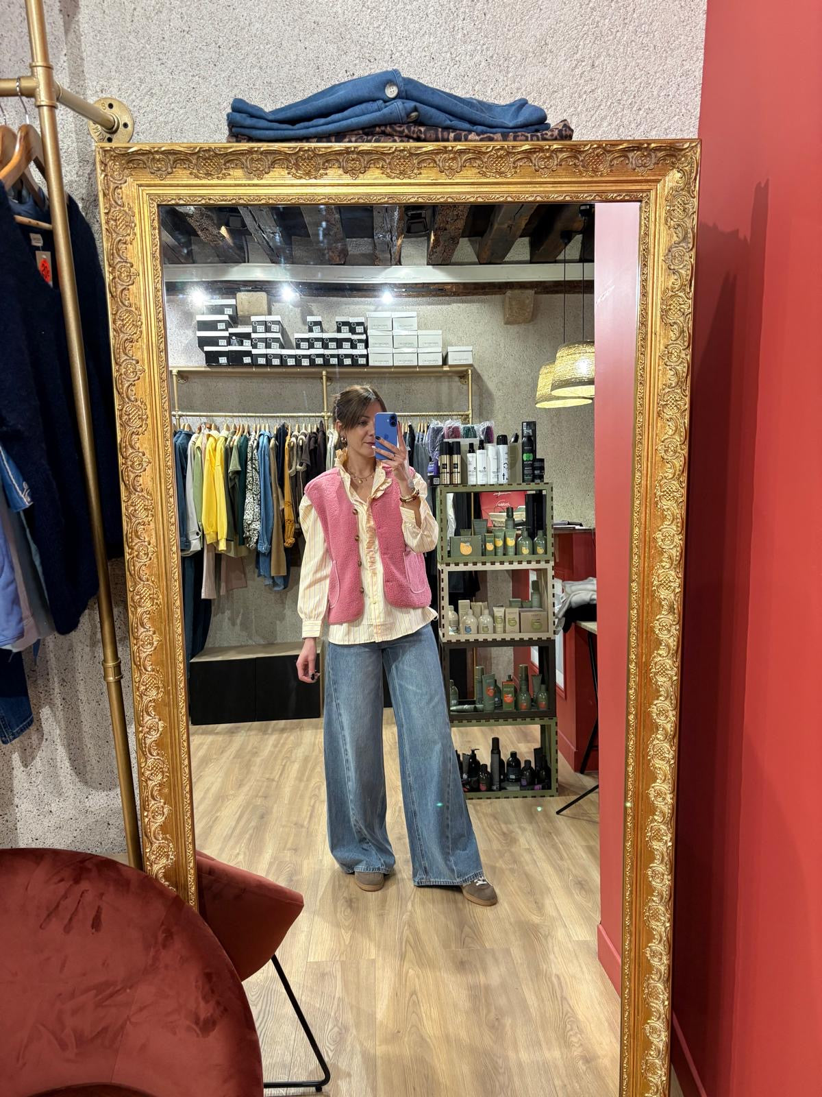 Chemise à rayure rose et jaune