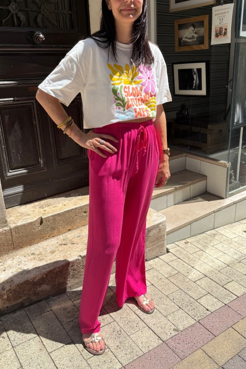 Pantalon fluide choco / rose